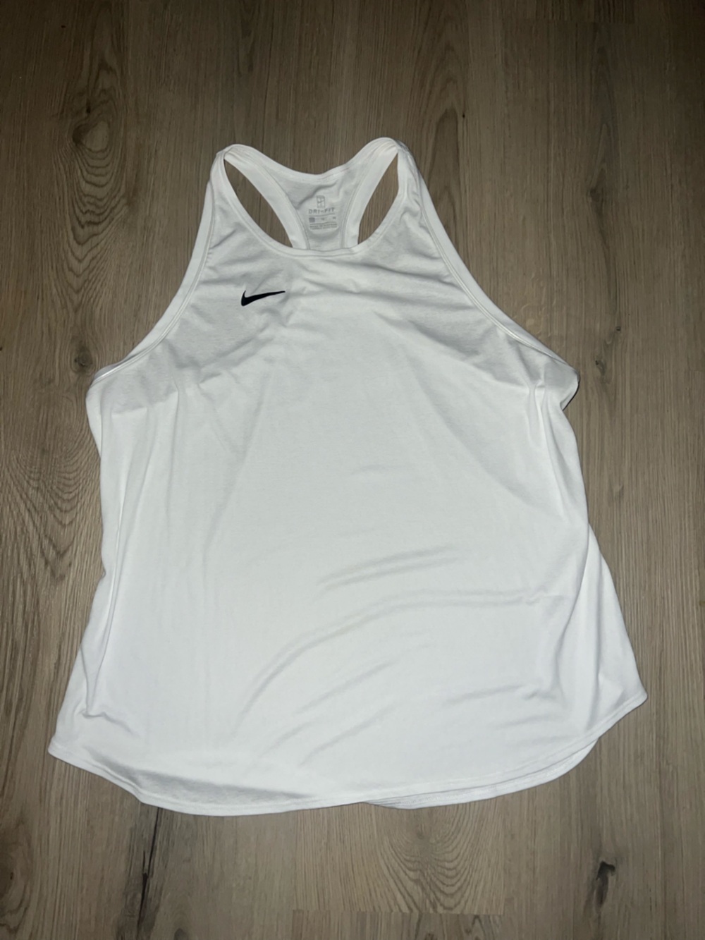 Nike White Racerback Tank Top with Black Swoosh